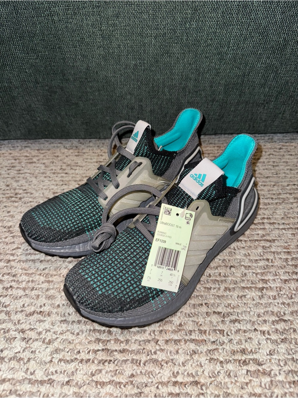 MEN’S ADIDAS ULTRABOOST 19 GRAY AQUA BLUE SNEAKERS NWT SIZE 7.5